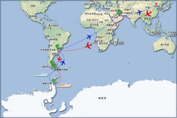 正常情況下的南極旅游出行線路。國內段除北京外，上海、廣州、成都等都是常用的出發(fā)地。不一定非要北京出發(fā)。